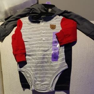 Carter's Gray and Red Striped Bear Bodysuit
